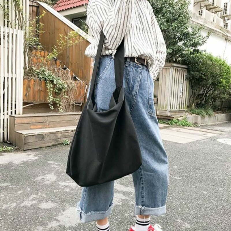 Płócienne torby na zakupy na ramię damskie codzienne proste solidne Harajuku dla kobiet na co dzień duża pojemność składana torba podróżna