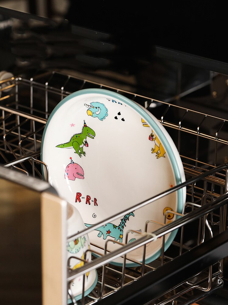 Utensils for Kitchen Child Ceramic Tableware Set Cartoon Dinosaur Pattern Plate Saucer Kids Cute Bowl Dishes Children Dinnerware