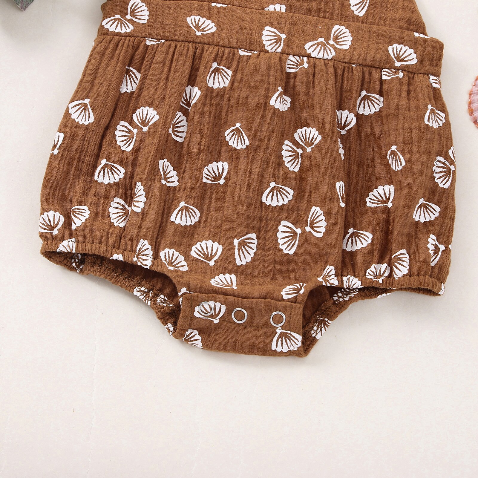 Barboteuse pour bébé de 0 à 24 mois, body imprimé coquille, sans manches, dos nu, sangle réglable, pour garçon et fille