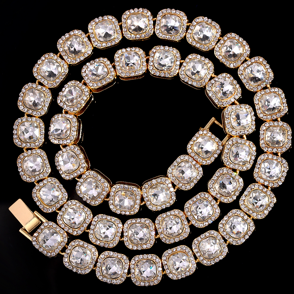 Collar de cadena de eslabones cubanos con punta de lujo para hombre y mujer, collares de cadena de tenis con racimo de circonita de cristal ostentoso, joyería de Hip Hop: 35 cm / Rojo óxido