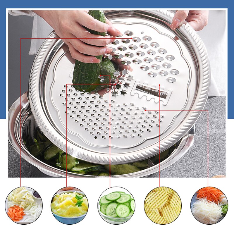 Rvs afvoermand groentesnijderset keuken multifunctionele julienne rasp maker kom -35
