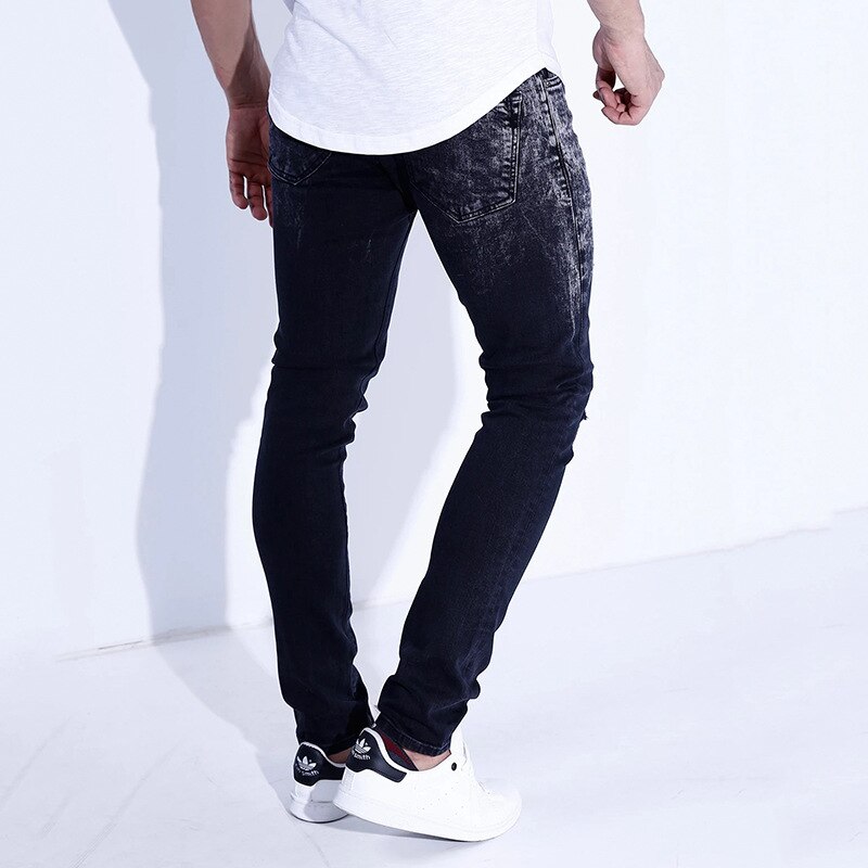 Nuevos y elegantes pantalones vaqueros entallados con estampado rasgado, sencillos y casuales, pantalones azules y negros para hombre