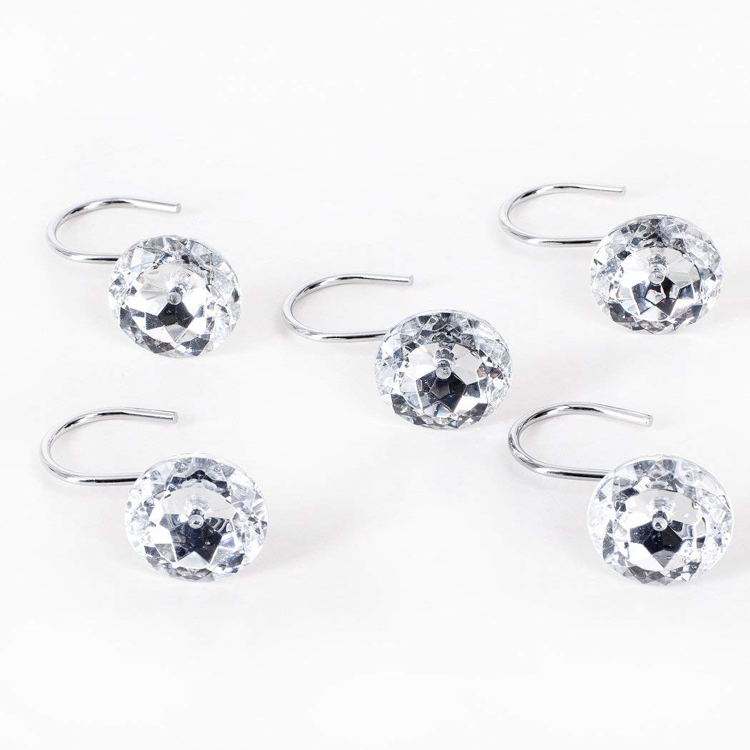 Nocm Douchegordijn Bling Haken Ringen Acryl Decoratieve Steentjes Glas Kristal Rolling Badkamer Bad Set Van 12 Ringen