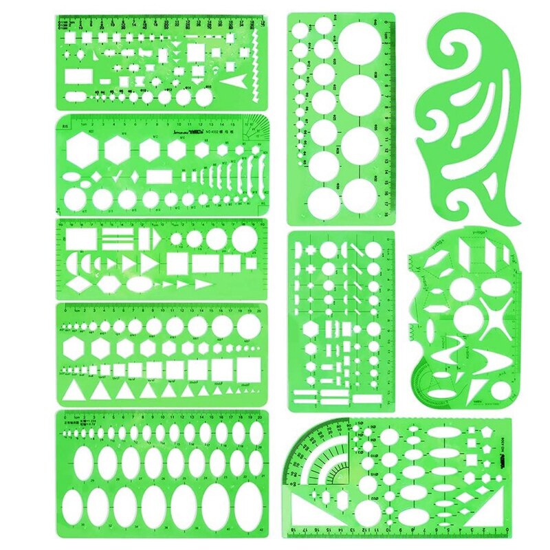 10 Pcs Measuring Plastic Templates Circle Template Geometric Drawing Templates Building Jewelry Formwork Rulers: Green