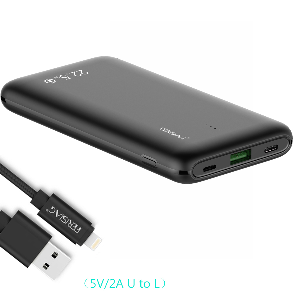 FERISING – chargeur Super rapide 5A VOOC SCP 10000mah, batterie externe USB type-c PD QC 3.0, Powerbank pour Oneplus Dash 6T: Black(U TO L cable)