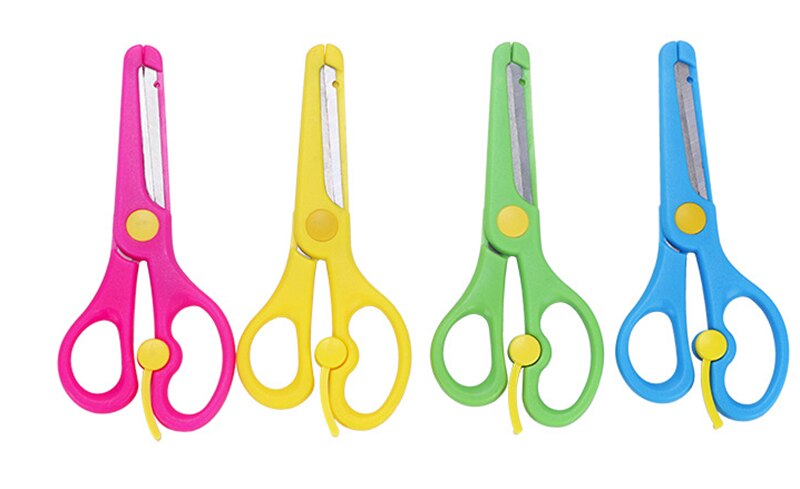 1PC Safety Sleeve Stainless Steel Scissors Safe Student Spring Scissor Children Paper Scissors Cutting Stationery Supplies
