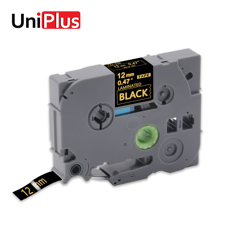 Uniplus kompatibel til brother tze -334 tze 334 tz-334 etikettape guld på sort 12mm p-touch etiketmaskine pt -e100 pt-1890w printer