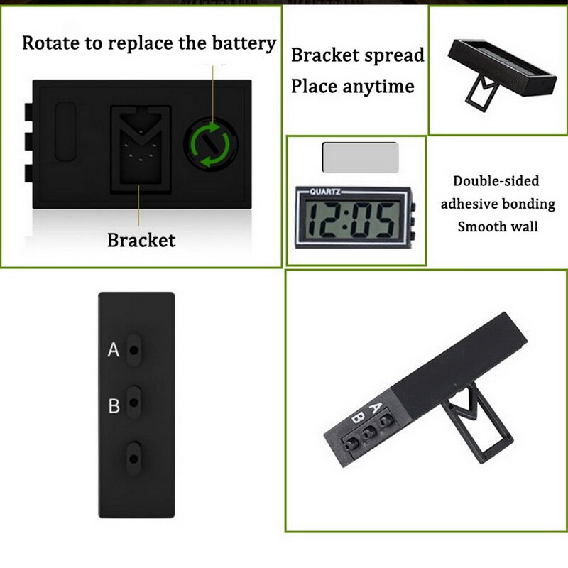 Mały samoprzylepny samochodowy zegar na biurko elektroniczny zegarek wskaźniki ekran cyfrowy LCD cienki zegar elektroniczny z podkładka samoprzylepna dane czas