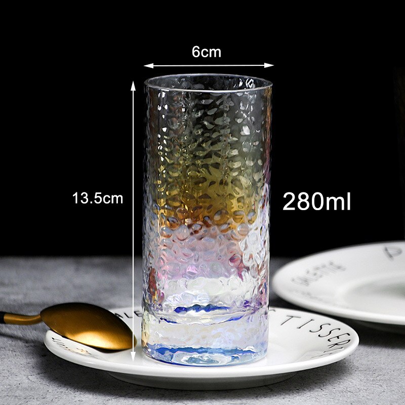 Luxury Lead-free Rainbow hammer Glass Cup Breakfast Milk Tea mug Coffee Juice Wine Cup Crystal Transparent Glass mugs: 280ml