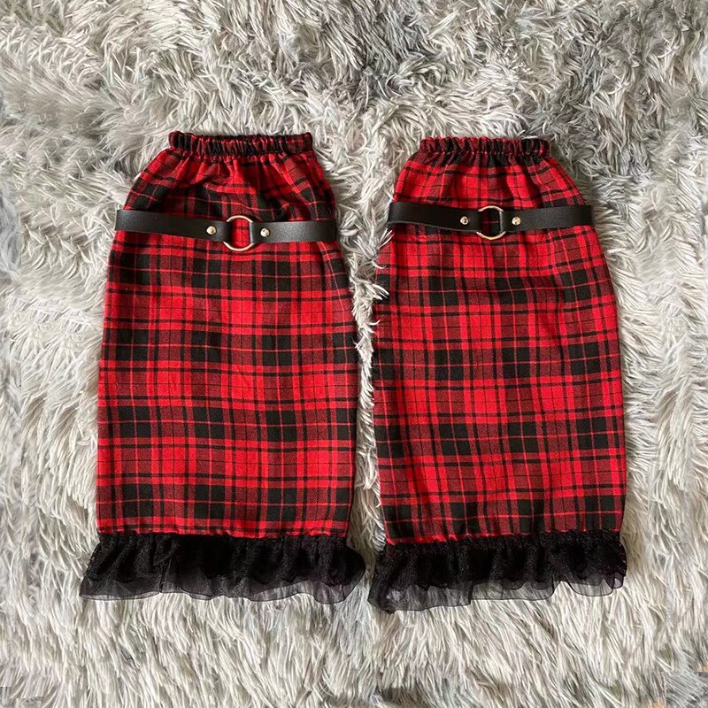 Lolita-calcetines largos Harajuku para mujer, medias de coreana Y2k, calentador de piernas para chica a cuadros, Jk, de encaje negro: NO.9(with PU strap)