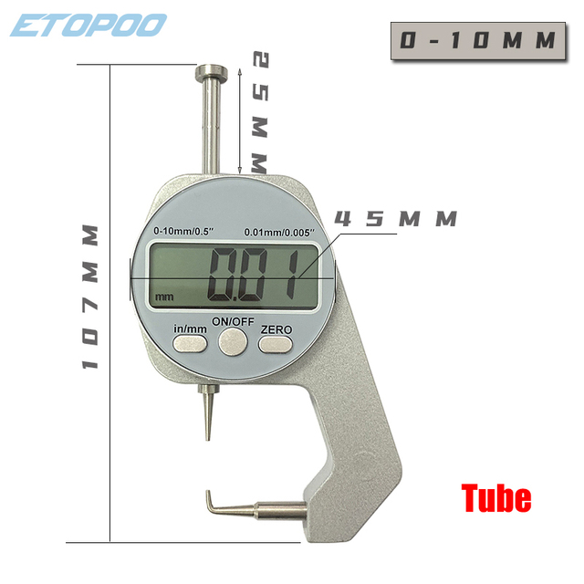 Digital Display Thickness Gauge Zinc Alloy Electronic LCD Micrometer Metric Imperial Wall Thickness Measurement Tools 0-10/20mm: Blue