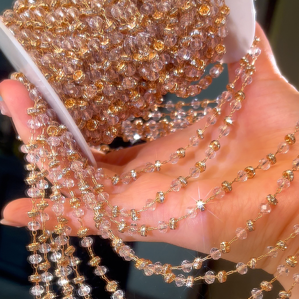 0,5 M 1M 2M bola de cristal roja cadena con cuentas cuentas de vidrio collar cadena accesorios para la fabricación de joyas componentes manualidades suministros DIY: 14 mm / Rojo rosado