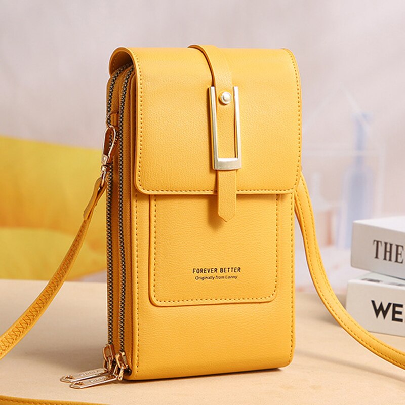 Brand Phone Shoulder Bags Women PU Leather Screen Touch Crossbody Bags Ladies Small Handbags Female: Lemon Yellow
