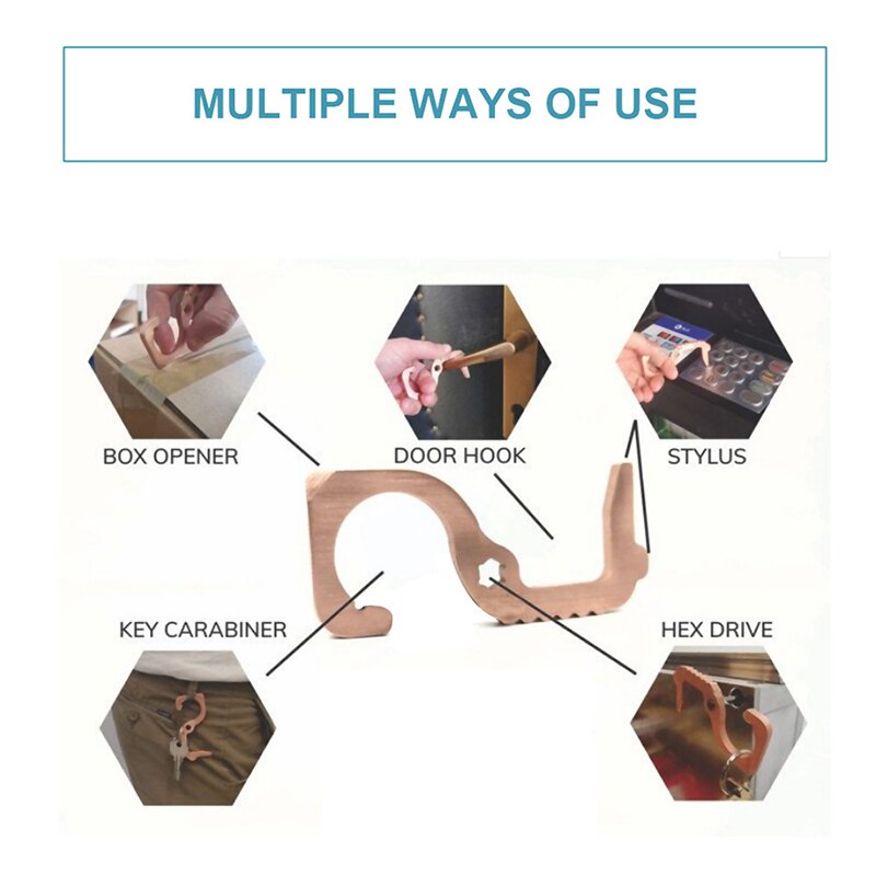 Non-contact Portable Door Opener Elevator Button Door Handle Switch Brass Key Safety Protection No-Touch Anti-bacteria Opener