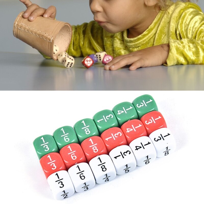 10Pcs Fractionele Dobbelstenen 16Mm Acryl Dobbelstenen Nummer Dobbelstenen Educatief Kids Math Speelgoed Voor Kinderen Party Board Games