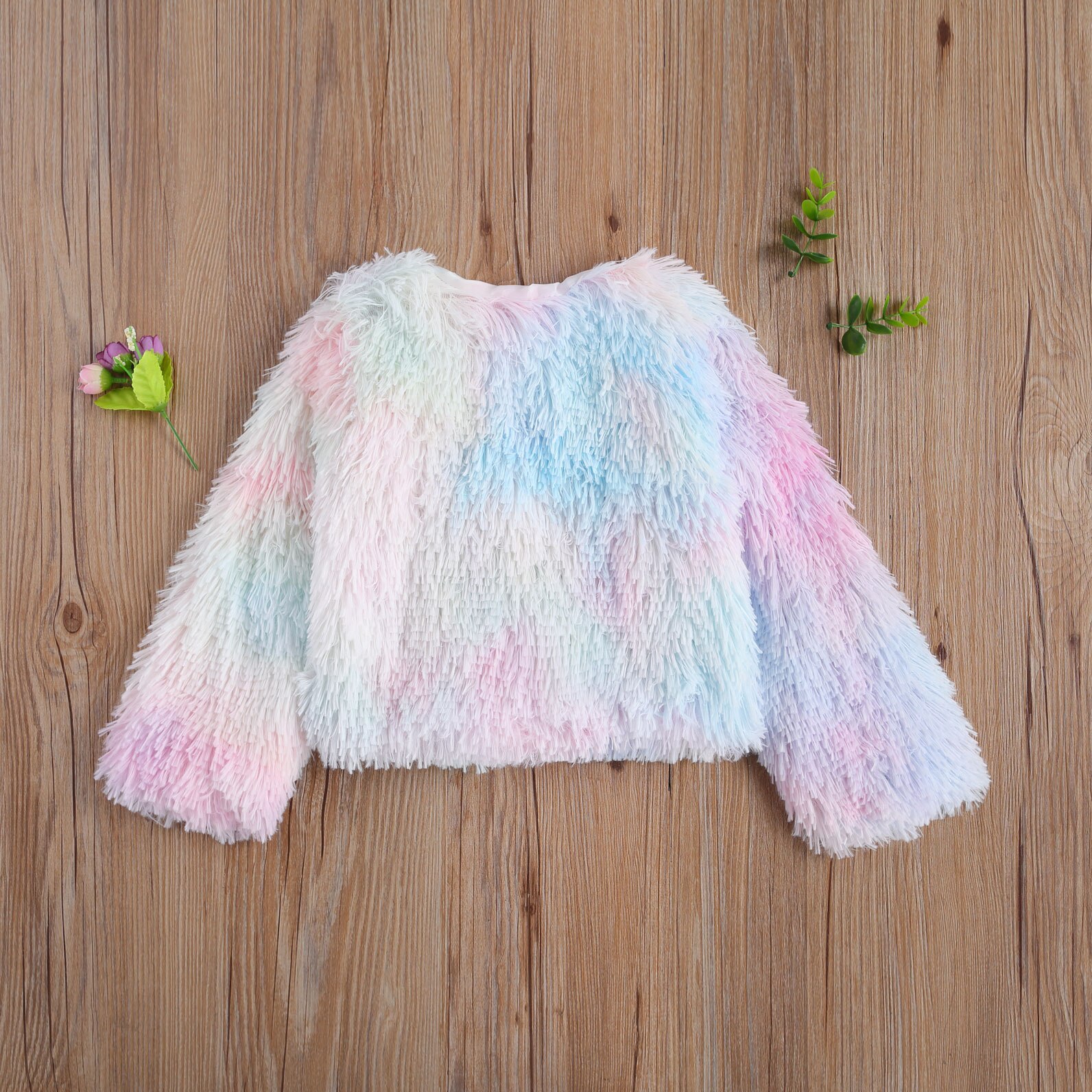 Kids Baby Meisjes Pluche Jas, Decoratieve Dye Gedrukt Ronde Hals Lange Mouwen Casual Warm Winter Jas 2-7Years