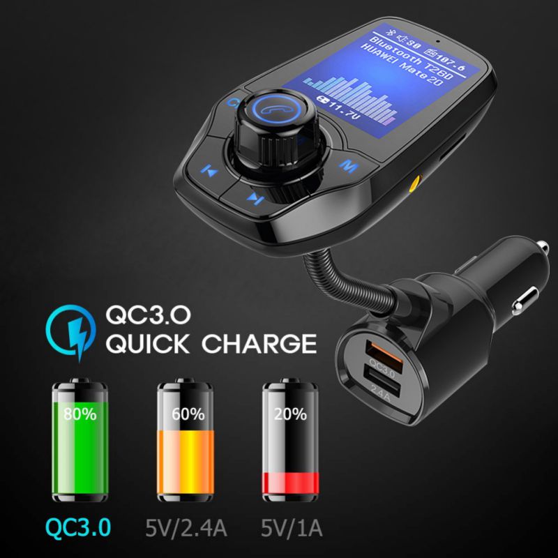 FM Transmitter MP3 Player For Bluetooth 3.0, Car 3 USB Ports Quick Charge Handsfree