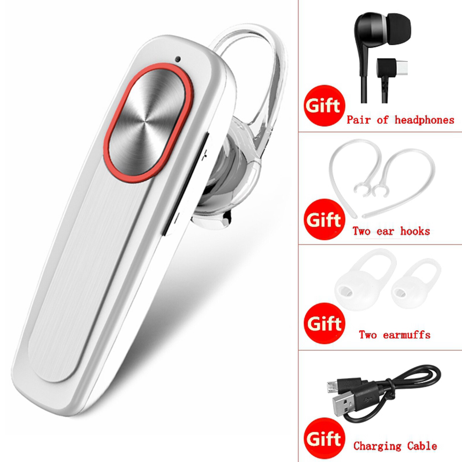 Bluetooth Lange Standby Headset Met Ingebouwde Microfoon 20 Uur Praten Opladen Case Laptop Rijden Voor Business Kantoor Truck: WHITE