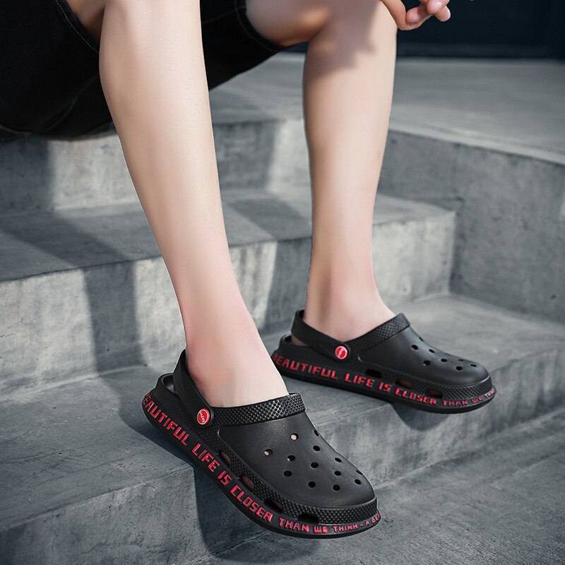 Blue Summer Sandals Men Outdoor Classic Beach Barefoot Shoes Black EVA Hole Shoes Sandals Men sandalias playa