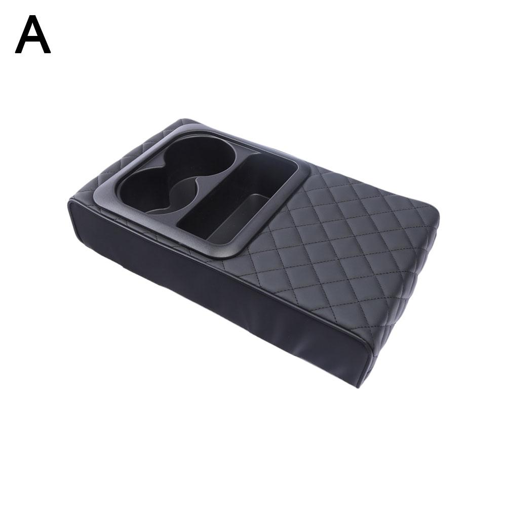 Car Center Console Armrest Cushion With Cup Holder PU Leather ABS Armrest Pad Portable Car Amrest Pillow Cover Height Pad: black