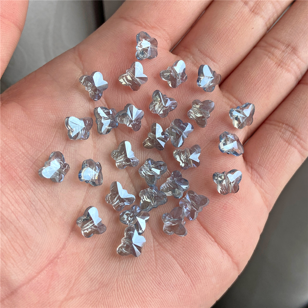 30 Uds. Cuentas facetadas de cristal con purpurina, cuentas multicolores con forma de mariposa para fabricación de joyería, piezas para collar de pulsera Diy