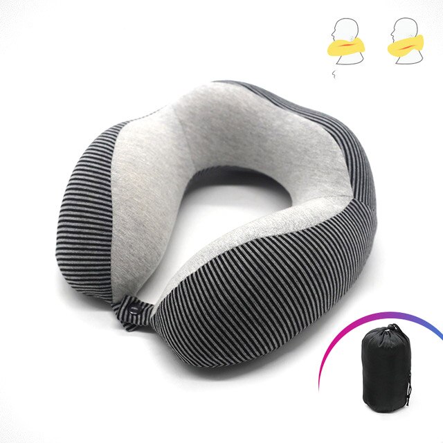 U-Vormige Traagschuim Nek Kussens Zachte Trage Rebound Ruimte Reizen Kussen Effen Nek Cervicale Gezondheidszorg Beddengoed Kussen Met tas: Black
