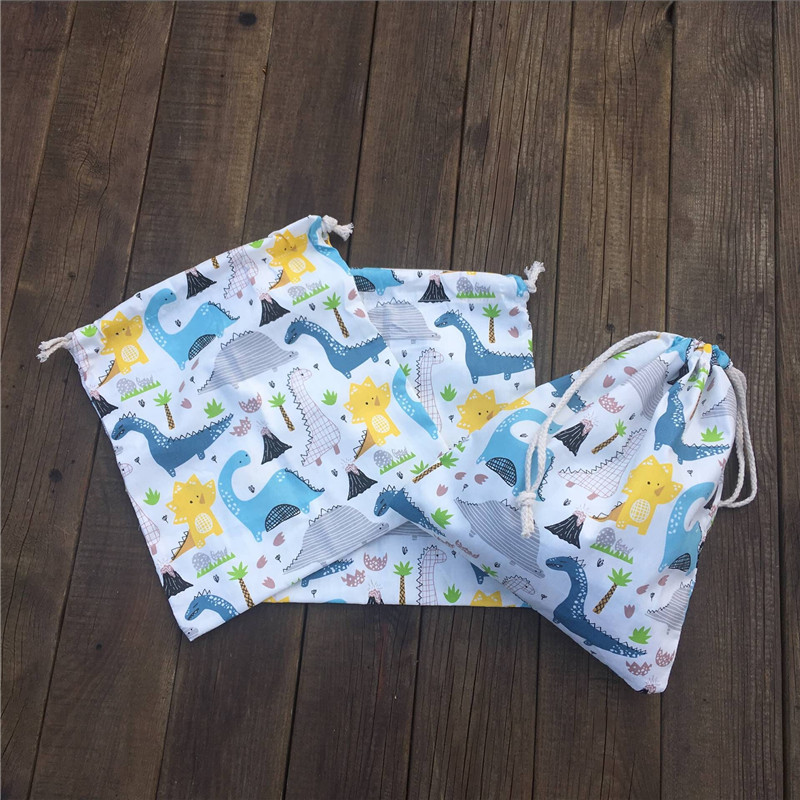 YILE 1pc Cotton Drawstring Sorted Pouch Party Bag Print Dinosaur Tree White Base 81120a