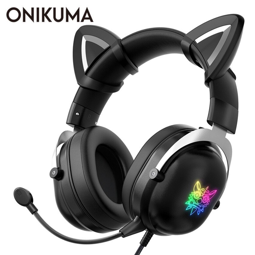 Balck Cat Ear PS4 Headset casque Wired Stereo PC Earphone Headphones with Mic & LED Light for Laptop/ PS4/Xbox One Controller: Black No Retail Box