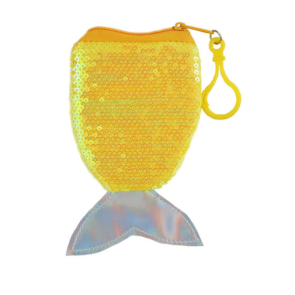 Cute toddler kid baby girl coin purse sequin mermaid tail mini messenger purse portable small wallet card pack: Yellow