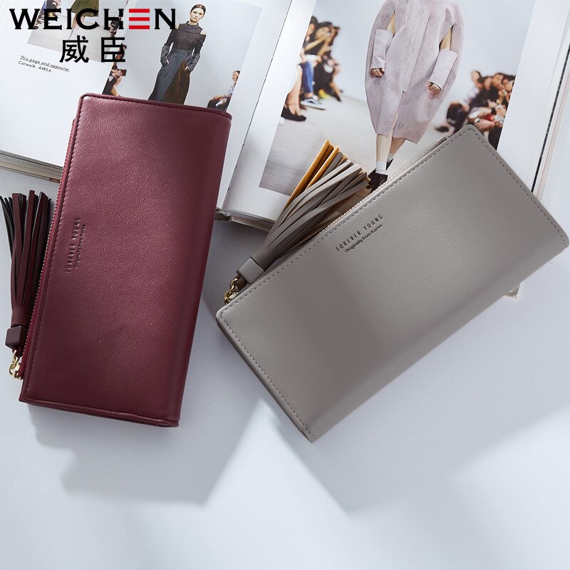 Weichen tofs kvinnor plånbok många avdelningar lång clutch plånbok kvinnliga plånböcker dragkedja ficka korthållare märke