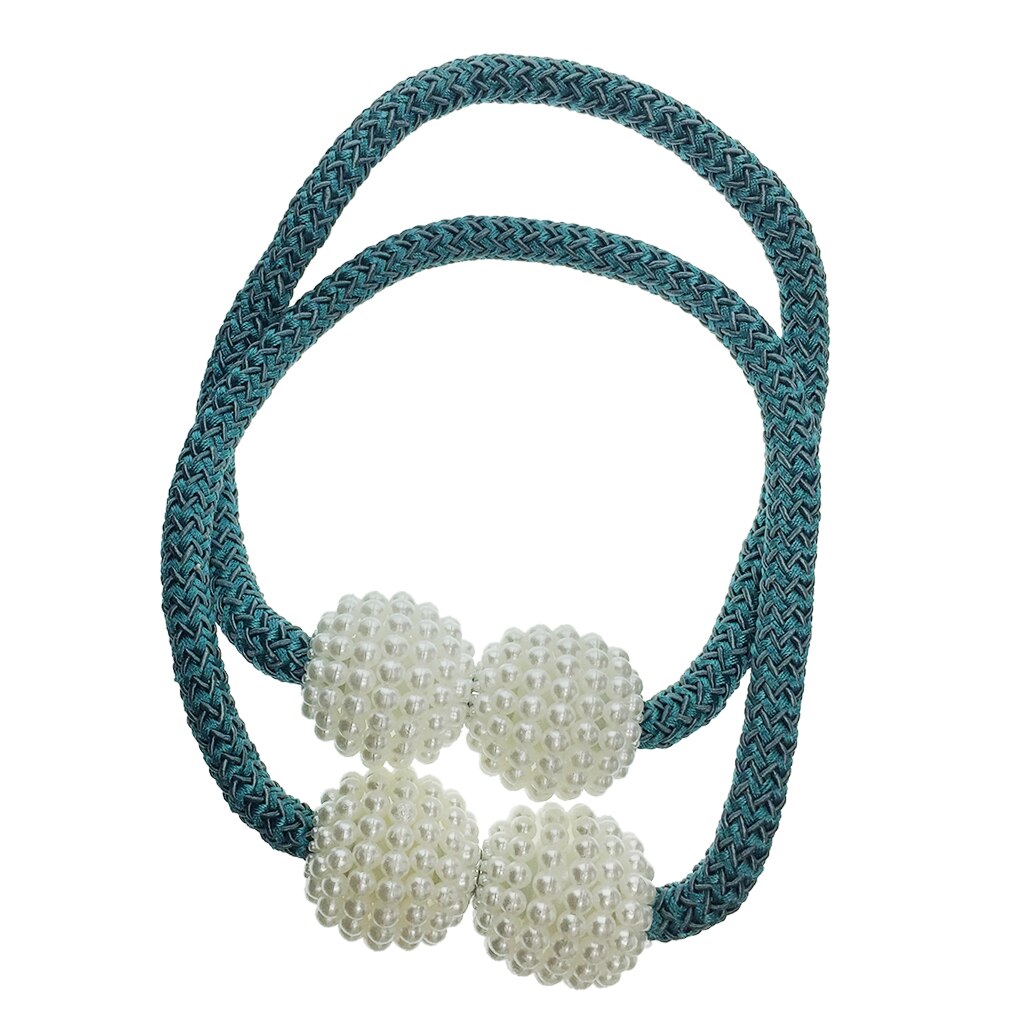 2Pcs Pearl Curtain Voile Tiebacks Tie Backs Buckle Clips Holdbacks: Blue