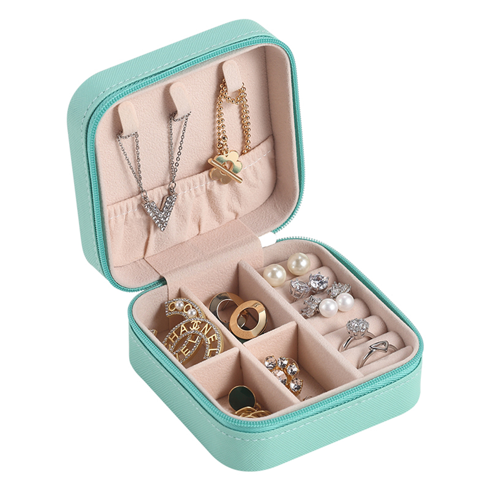 Jewelry Organizer Cases Display Travel Portable Jewelry Box Leather Storage Organizer Earring Holder Boxes Travel Cosmetic Bag: M1-blue