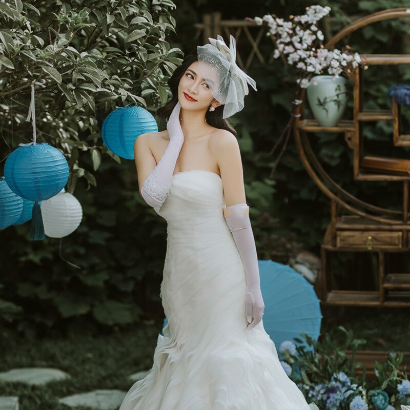 Romántico apliques boda velos pelo suave colorete velo de novias para mujer velo nupcial en