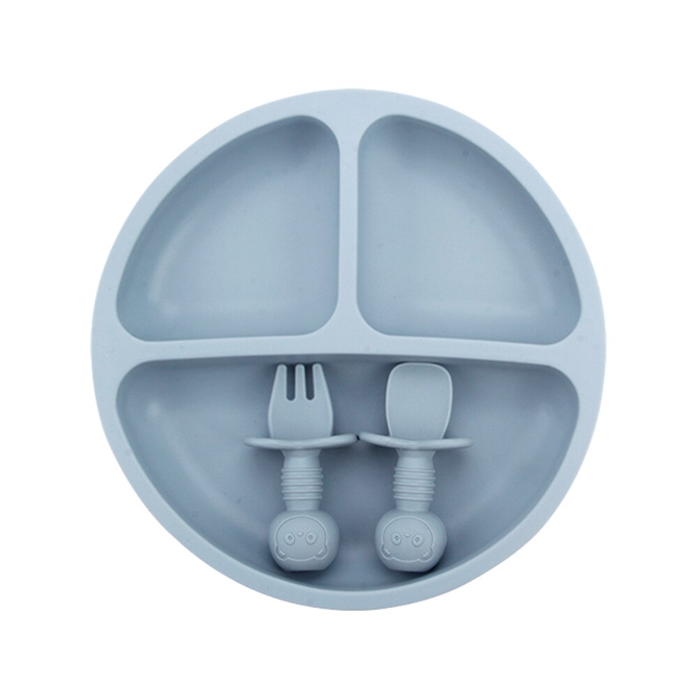 Siliconen Kinderen Plaat Baby Bestek Set Bpa Gratis Kids Servies Doseren Kom Peuter Servies Sectionele Voedsel Kom: 3pcs Blue