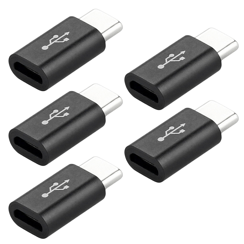 5Pc Mobiele Telefoon Micro Type-C Adapter Micro Type-C Adapter Microusb Connector Voor Xiaomi huawei Samsung Adapter Usb Type C: Black