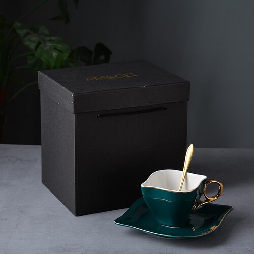 Scandinavische Stijl Keramische Kopje Thee Set Gebruiksvoorwerp Eenvoudige Moderne Witte Bruiloft Koffie Mate Cup Set Royal Gold Velg Xicaras Drinkware EB50BD: green gift set
