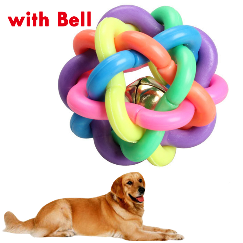Kleurrijke Rubber Overvallen Ronde Bal Met Kleine Bell Toy Pet Hond Kat Speelgoed Hond Kat Kauwen Spelen Interactief Speelgoed