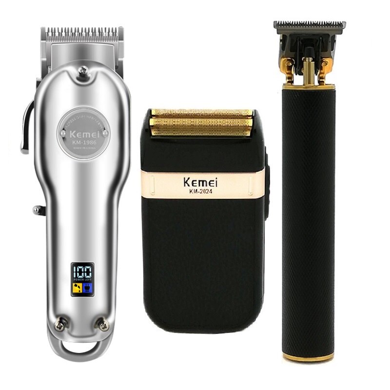Kemei elektrisk hårklipper oppladbar barberhøvel 0m barberet hodetrimmer trådløs menns hårklipper skjeggtrimmer sett