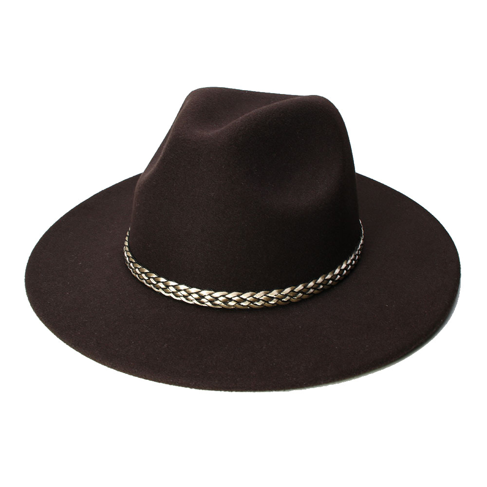 LUCKYLIANJI-gorro de ala ancha para niño, sombrero de ala ancha de lana Retro, Panamá, Jazz, banda de punto Champán (54cm/ajustado): coffee