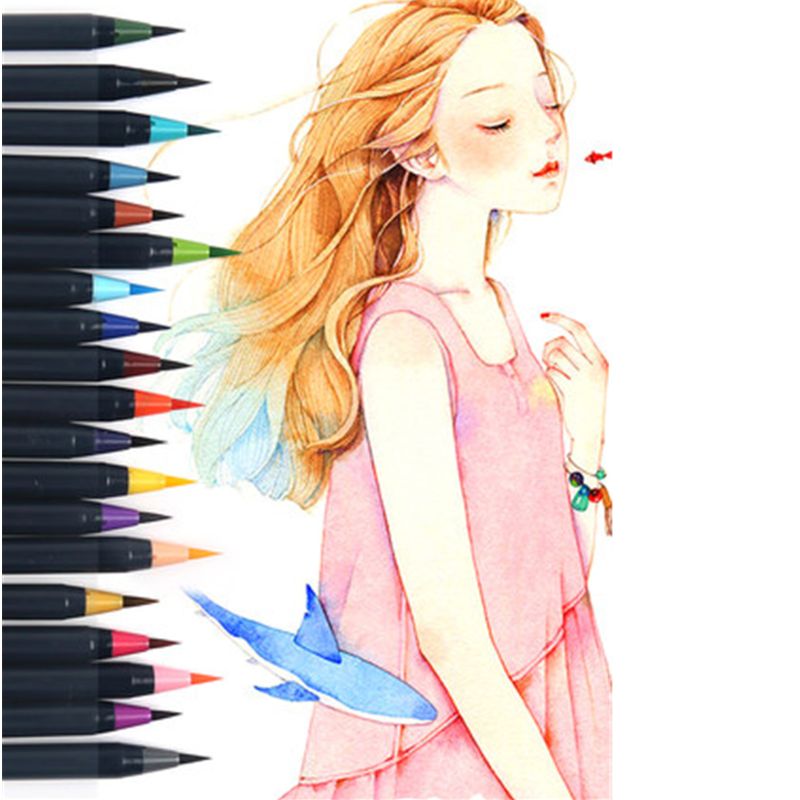 20 kleur Premium Schilderen Zachte Borstel Pen Set Aquarel Markers Pen Effect Beste Voor Kleurboeken Manga Comic Kalligrafie