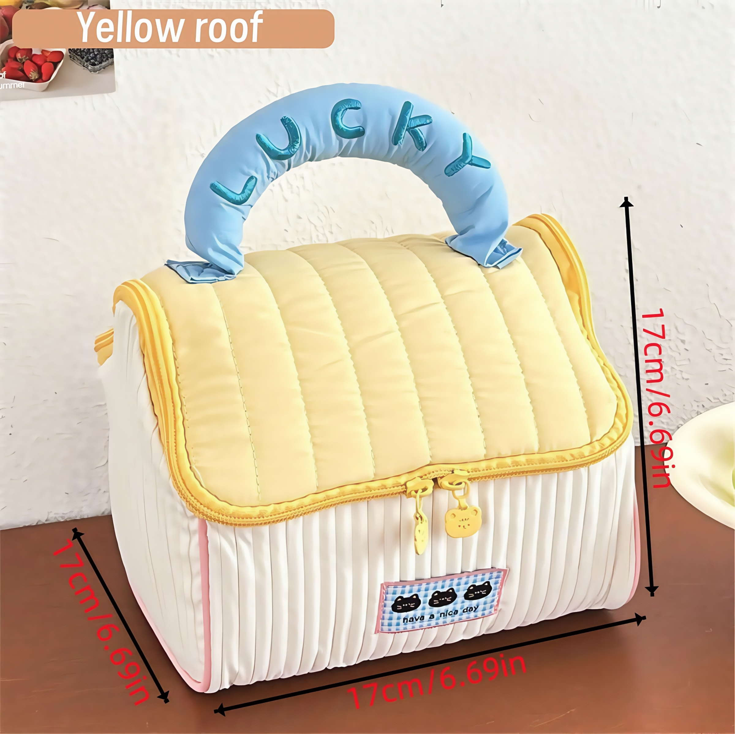 Cartoon pattern cute hut handbag girls large capacity cosmetic organizer portable handheld travel toiletry bag: Yellow