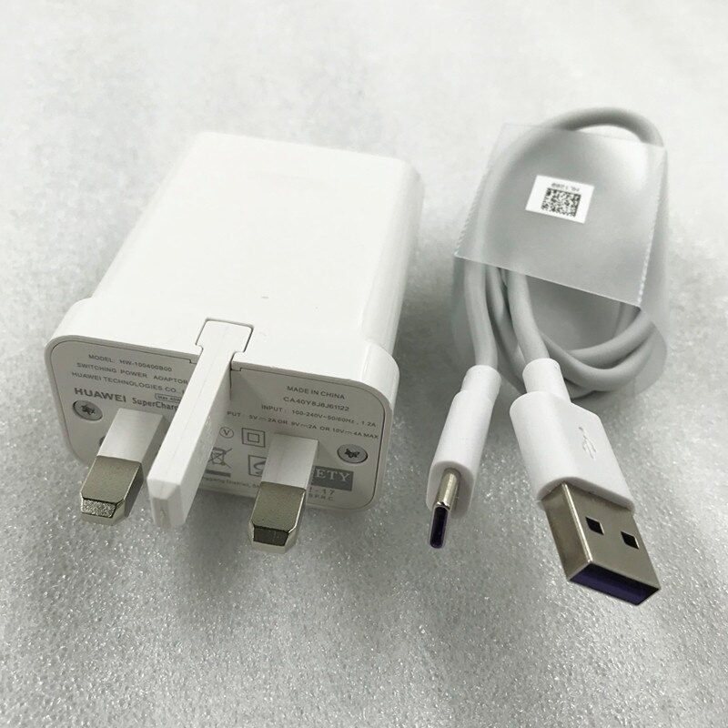 Huawei-cargador rápido P30 Pro, adaptador Usb con Carga rápida de carga rápida de 40W, Cable tipo C 5A para P20 Mate 30 Pro 20 20x: UK Charge and Cable