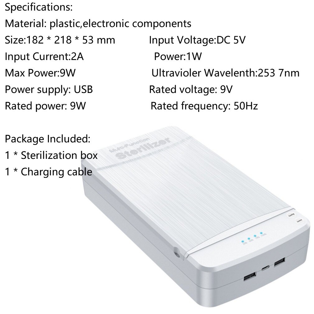 Quick UV Light Phone Sterilizer Box Jewelry Phones Cleaner USB Personal Sanitizer Disinfection Cabinet: white