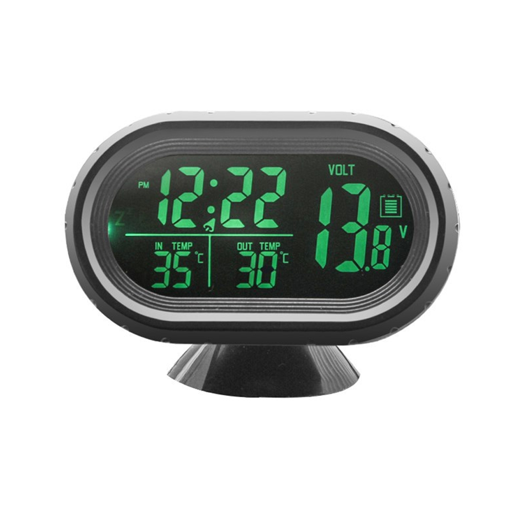 Digitale Auto Uhr Doppel Thermometer Batterie Voltmeter Spannung leuchtende elektronische Uhr Werkzeuge Auto DC 12V 24V Innen zubehör: Grün