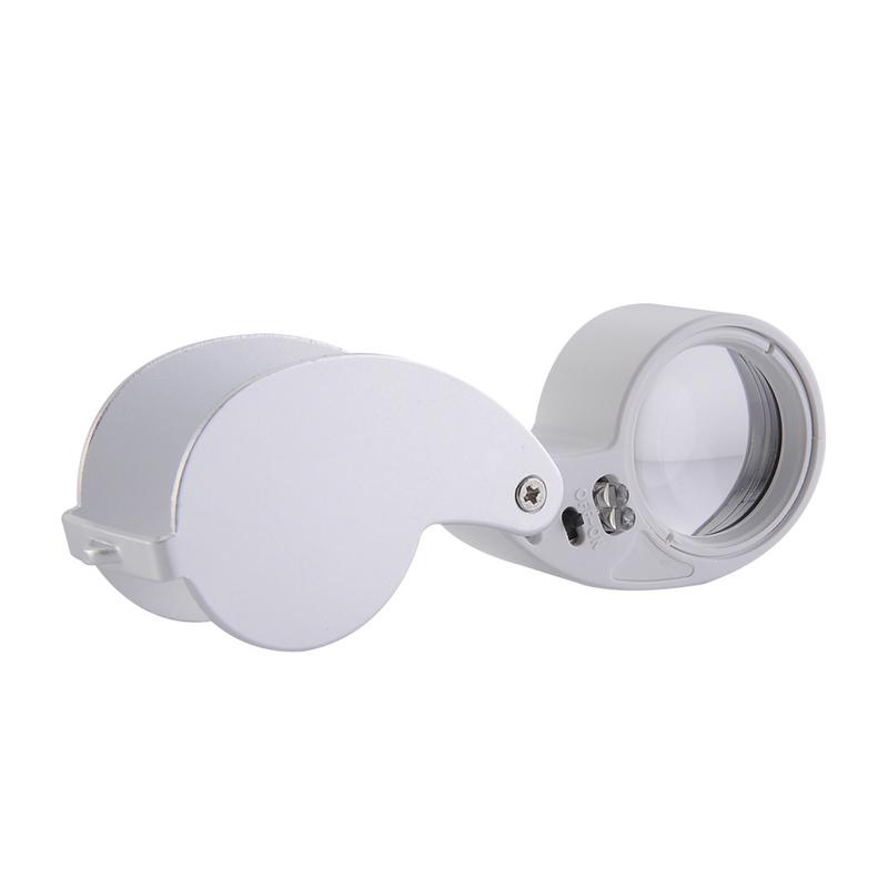 Mini lupa de 40x de gran potencia para joyería, lupa para ojo, tienda de joyas, lupa plegable para joyería con luces LED plateadas