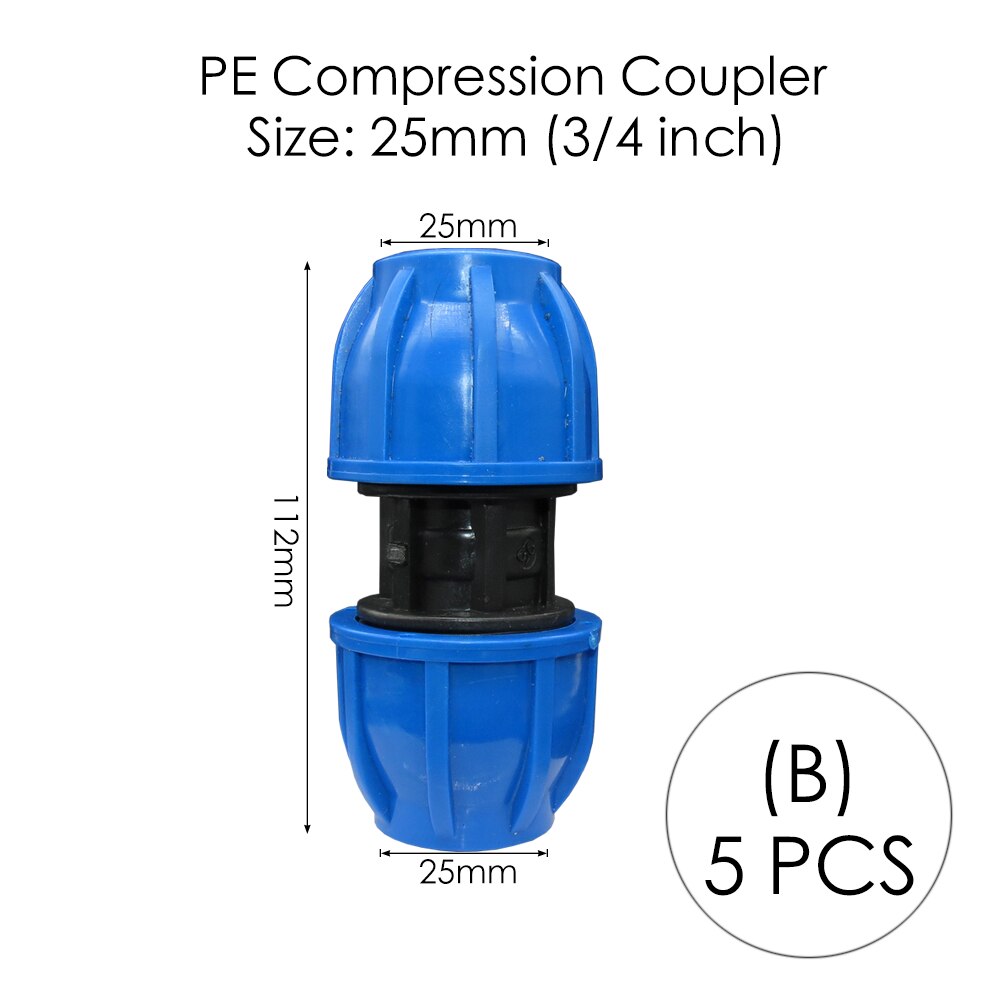 MUCIAKIE 20 25 32 40 50 60MM HDPE Compression Coupler Garden Water Connector PP Thread Irrigation Pipe Quick Connecter Fittings