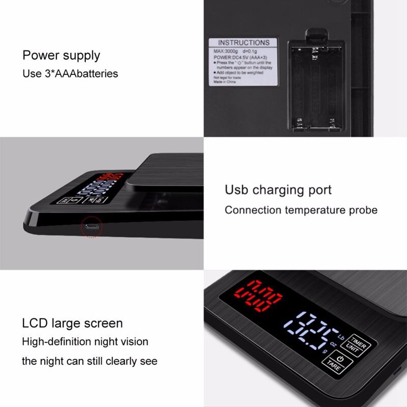 Mini Lcd Digitale Elektronische Drip Koffie Schaal Met Timer 3Kg 0.1G Digitale Koffie Gewicht Huishoudelijke Drip Schaal Timer