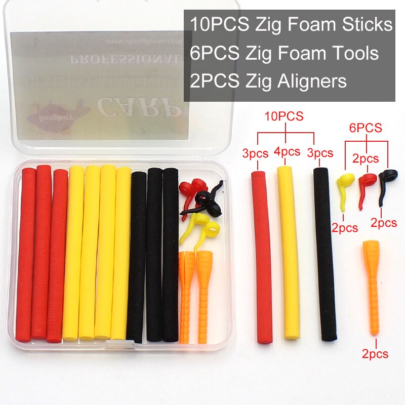 19 stk karpe fiskeri tilbehør til zig rig zig aligna kit skum krog line aligners værktøj pop up fisketerminal tackle: 19 stk. bland 3