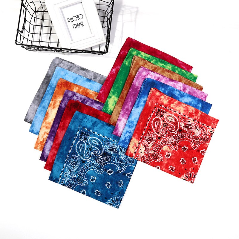 Tie Dye Hip Hop Cotton Bandana Square Scarf Headwear Headband Scarf Gradient Color Print Handkerchief For Women Men