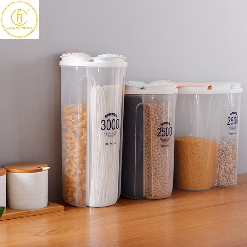 1.5/2/2.5/3L Plastic Food Storage Container with Lid Kitchen Storage Box Refrigerator Noodle Multigrain Jars Home Food Container